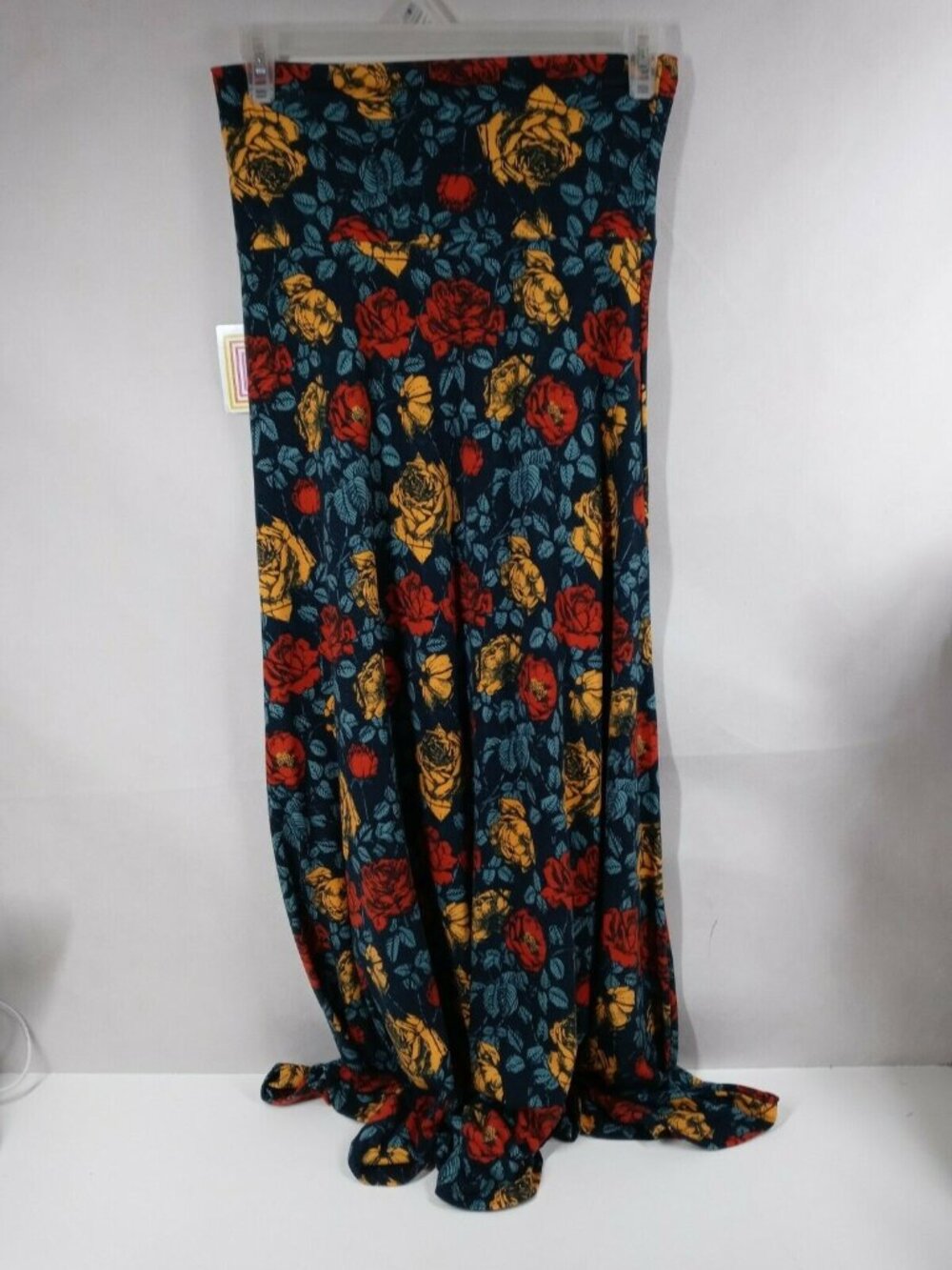 NWT Lularoe Maxi Skirt Black With Red & Yellow Roses Designs Size Small